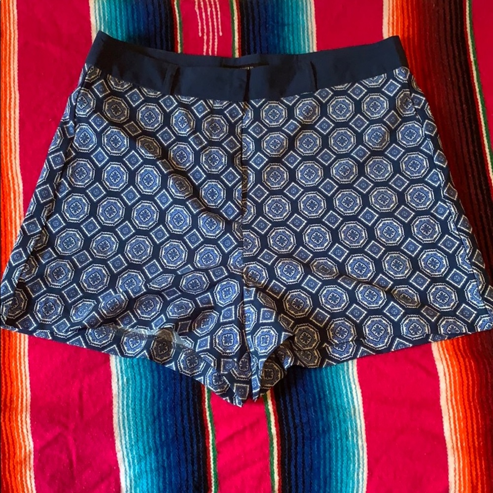 Blue and White High Waisted Shorts with Pattern